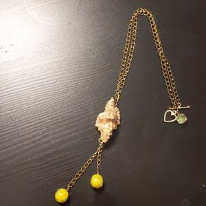 Handmade Shell and Glass Heart Toggle Necklace
